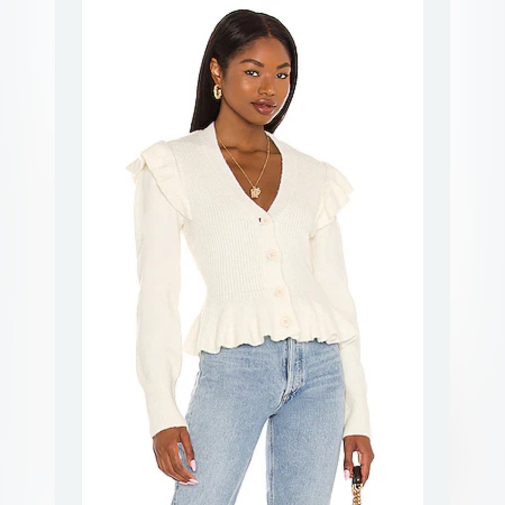 Line & Dot Cream Ruffle Sweater